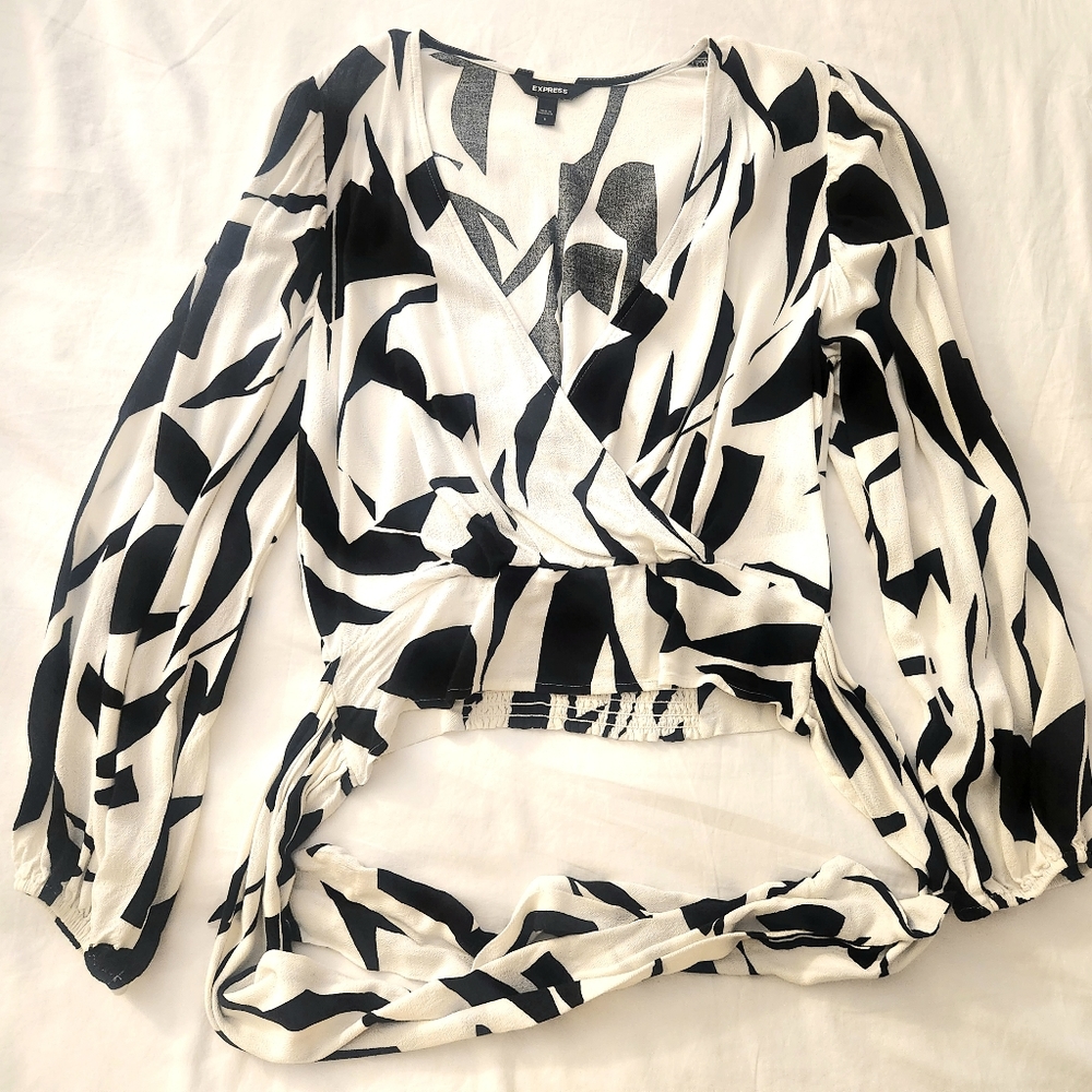 Express Black and V-Neck White Blouse